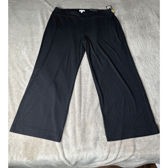 Nine West  Wide Leg Pull On Elastic Waist Pants  Black and Gold PLUS 3XL - Picture 1 of 13